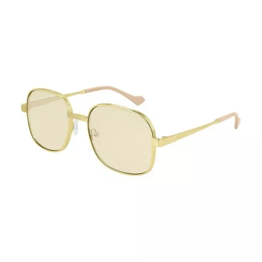 Óculos De Sol Quadrado- Dourado & Amarelo Claro- Gucci