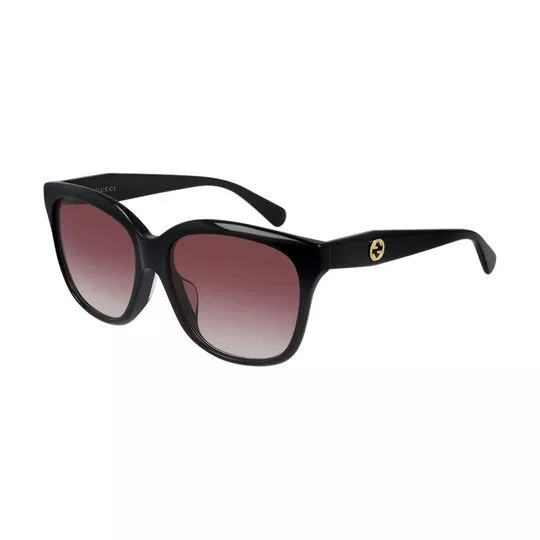 Óculos De Sol Quadrado- Preto & Vermelho- Gucci