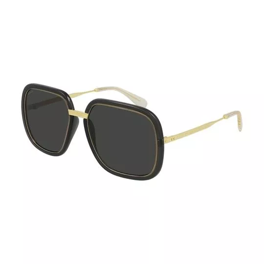 Óculos De Sol Quadrado- Cinza Escuro & Dourado- Gucci