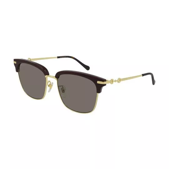 Óculos De Sol Quadrado- Vinho & Dourado- Gucci