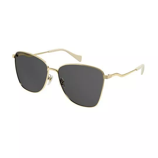Óculos De Sol Retangular- Dourado & Preto- Gucci