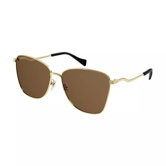 Óculos De Sol Quadrado- Dourado & Marrom Escuro- Gucci