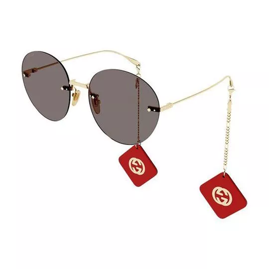 Óculos De Sol Redondo- Dourado & Marrom Escuro- Gucci