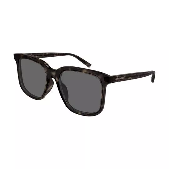 Óculos De Sol Quadrado- Marrom Escuro & Preto- Saint Laurent