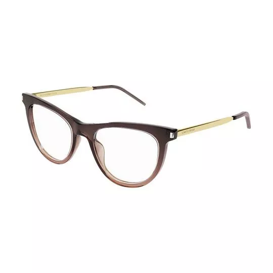 Armação Gatinho Para Óculos De Grau- Marrom Escuro & Dourado- Saint Laurent