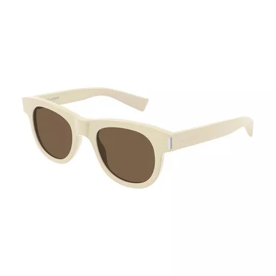 Óculos De Sol Arredondado- Off White & Marrom- Saint Laurent