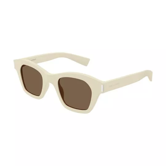 Óculos De Sol Quadrado- Off White & Marrom- Saint Laurent