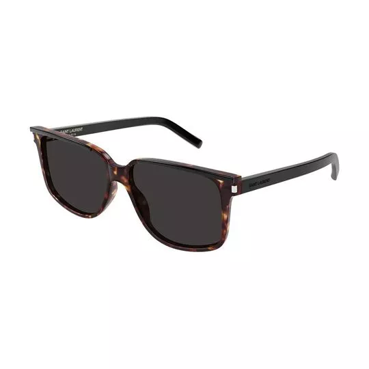Óculos De Sol Quadrado- Marrom Escuro & Preto- Saint Laurent