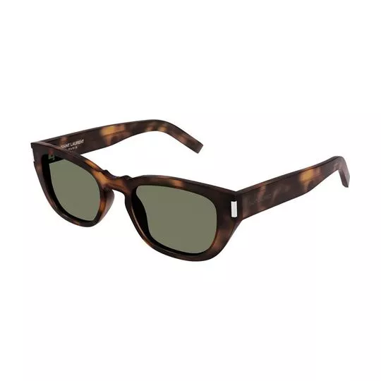 Óculos De Sol Arredondado- Marrom Escuro & Preto- Saint Laurent