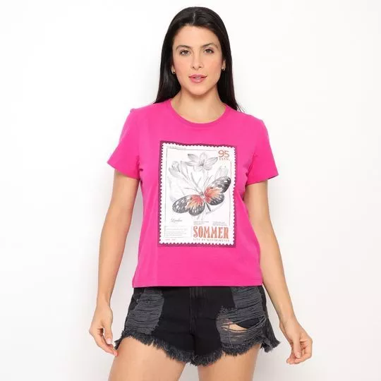 Camiseta Selo- Pink & Branca- Sommer