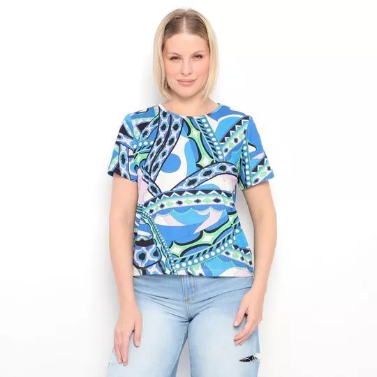 Camiseta Abstrata- Azul Claro & Preta- Sommer