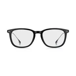 Armação Retangular Para Óculos De Grau<BR>- Preta & Prateada<BR>- Hugo Boss
