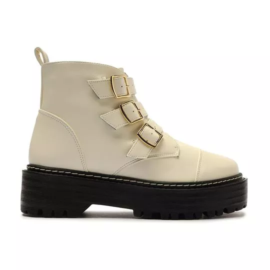 Coturno Com Fivelas- Off White & Preto- Salto: 5,5cm- My Shoes