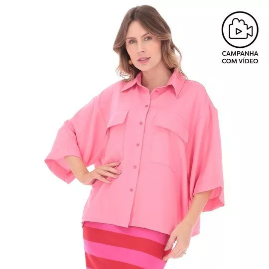 Camisa Com Bolsos- Rosa- Colcci