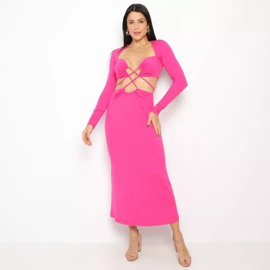 Vestido Midi Com Vazados- Pink- Sommer