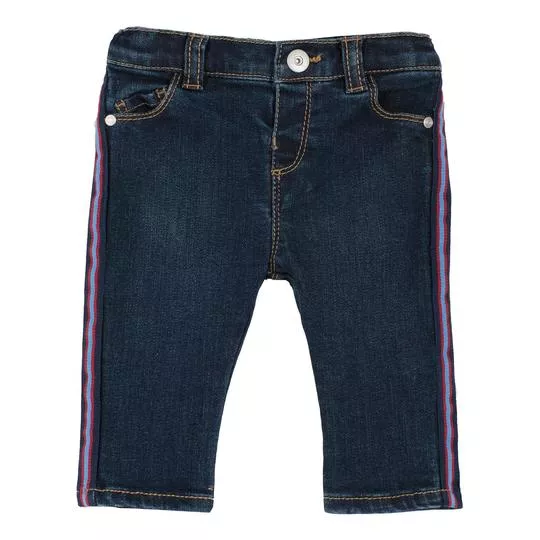Calça Jeans Skinny Com Recortes- Azul Escuro & Vermelha- Chicco