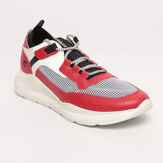 Tênis Texturizado Com Recortes- Branco & Vermelho- Colcci Shoes