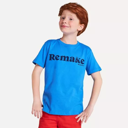 Camiseta Com Inscrição- Azul & Azul Marinho- Reserva Mini