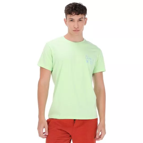 Camiseta Básica Com Inscrição- Verde Claro & Amarela- Colcci