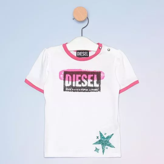 Blusa Infantil Diesel®- Branca & Rosa- Diesel