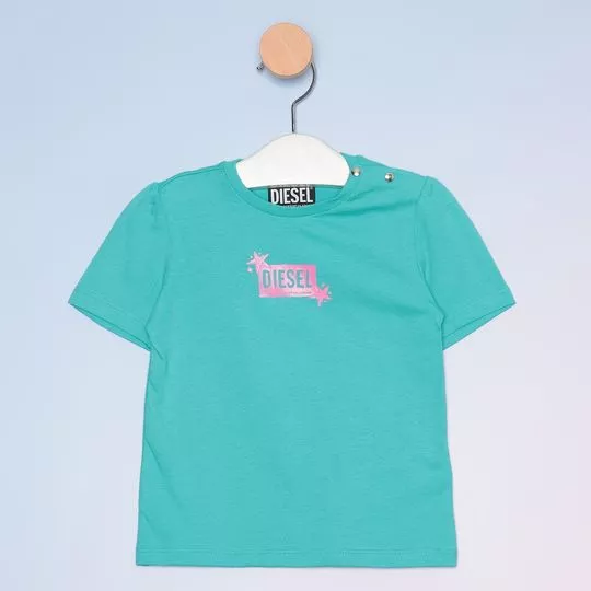 Camiseta Infantil Diesel®- Azul Turquesa & Pink- Diesel