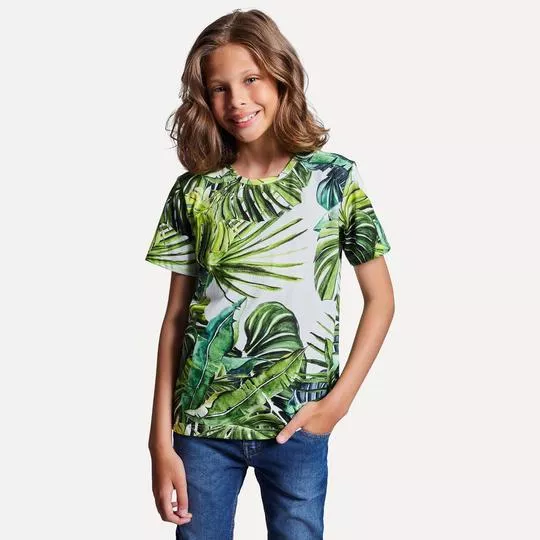 Camiseta Folhagens- Branca & Verde-  Reserva Mini