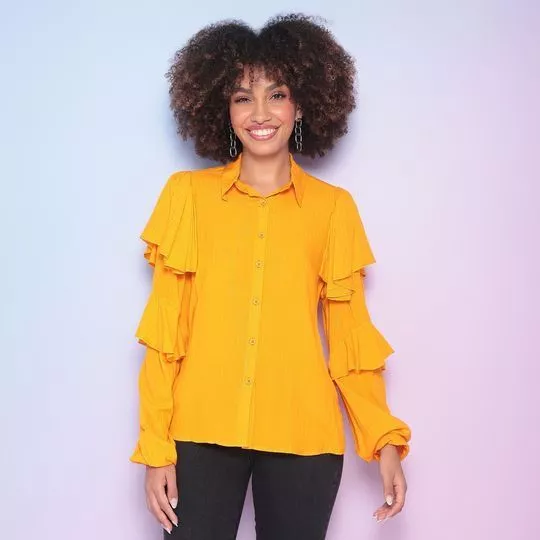 Camisa Listrada- Amarela & Dourada-  Colcci