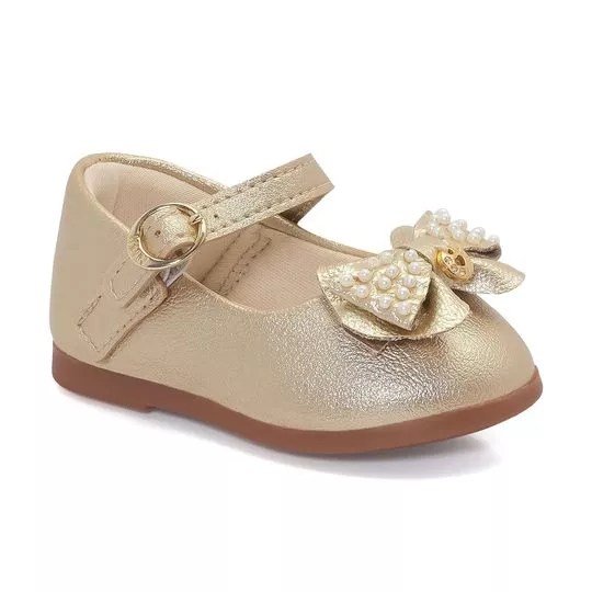 Sapato Boneca Com Laço- Dourado-  Klin