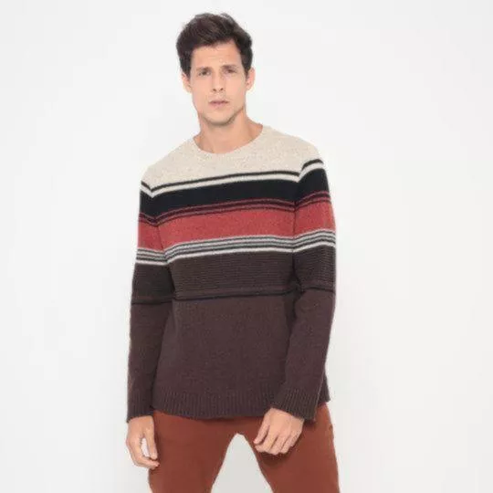 Suéter Em Tricô Com Lã- Bege Claro & Preto-  Osklen
