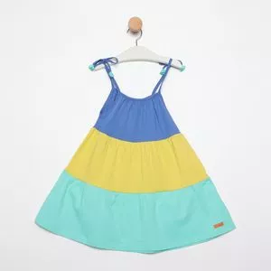 Vestido Com Recortes<BR>- Azul & Amarelo