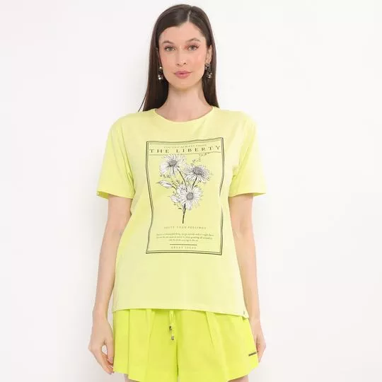 Camiseta Floral- Verde Claro & Preta