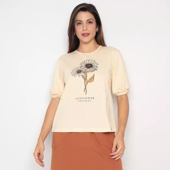 Camiseta Floral- Amarelo Claro & Preta