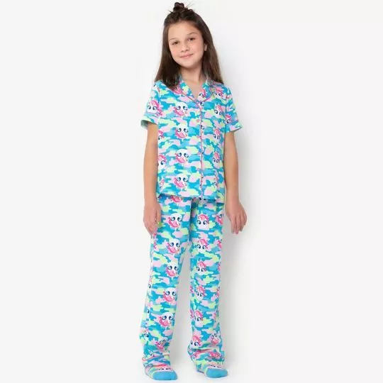 Pijama Unicórnio- Azul Turquesa & Rosa- Puket