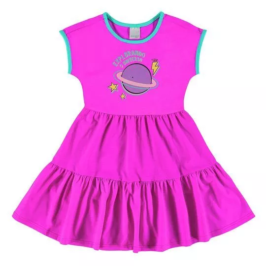 Vestido Planeta- Rosa Neon & Lilás- Malwee Infantil