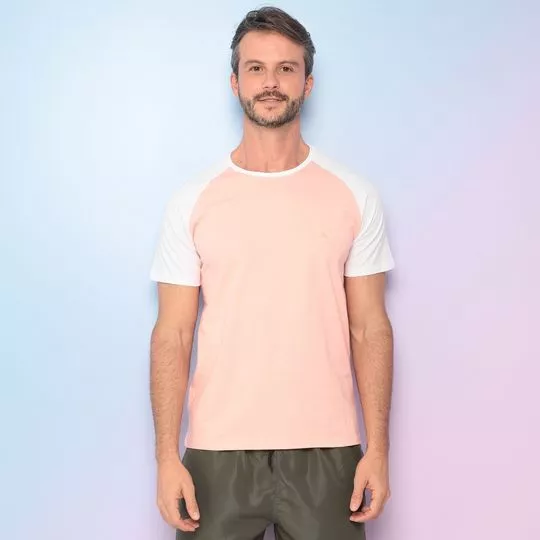Camiseta Com Recortes- Rosa Claro & Branca- Acostamento