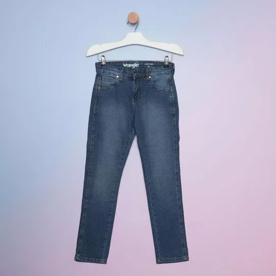 Calça Jeans Reta Com Recortes- Azul- Wrangler
