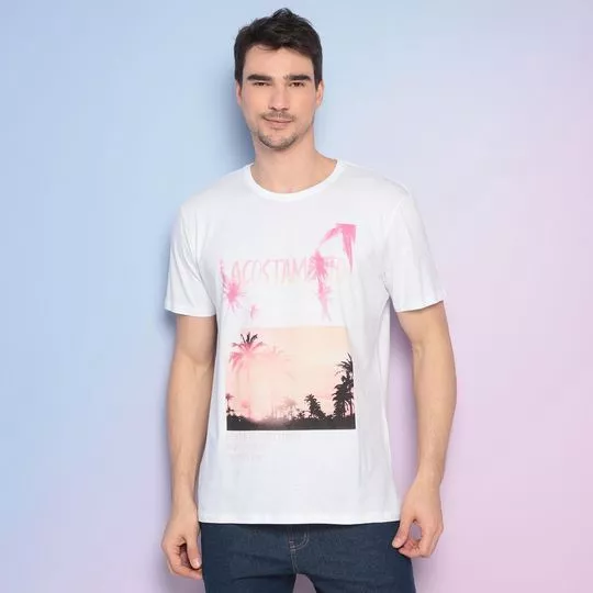 Camiseta Acostamento®- Branca & Rosa- Acostamento