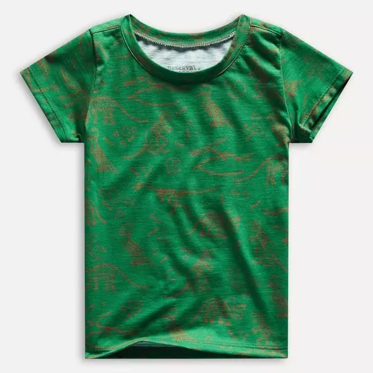 Camiseta Infantil Dinossauros- Verde Escuro & Laranja- Reserva Mini