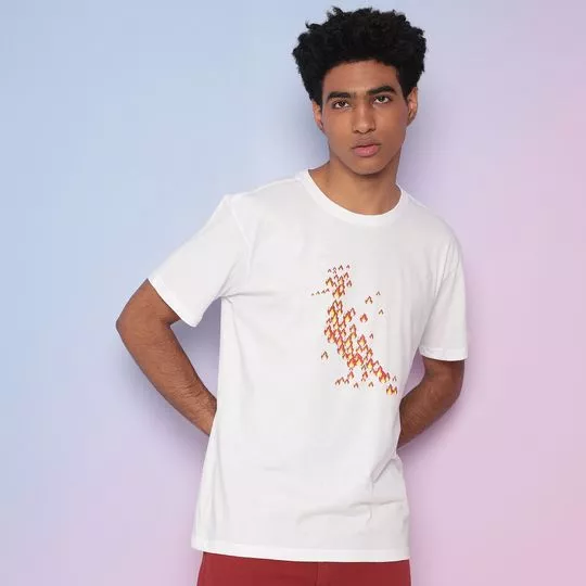 Camiseta Fogos- Off White & Vermelha- Reserva