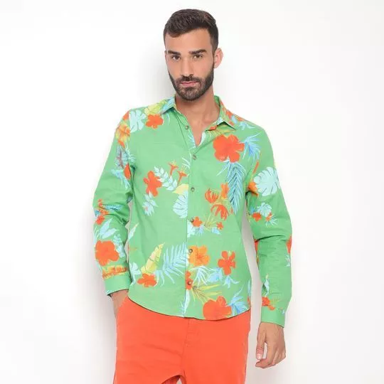 Camisa Floral- Verde & Laranja- Colcci