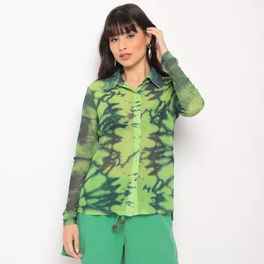 Camisa Abstrata- Verde Limão & Preta- Morena Rosa