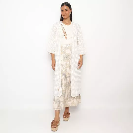 Kimono Xadrez- Bege Claro & Off White- Iódice