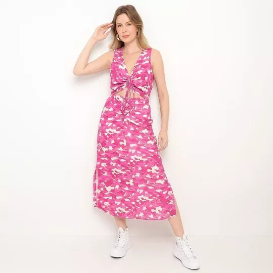Vestido Midi Camuflado- Pink & Off White- ZINCO