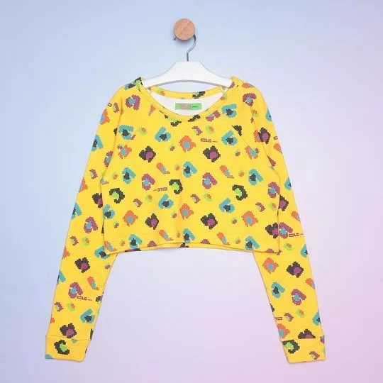 Blusão Cropped Abstrato- Amarelo & Azul- Colcci