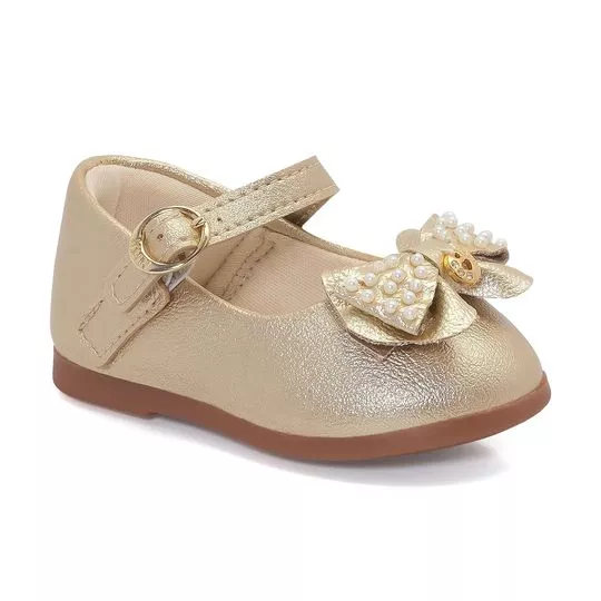Sapato Boneca Com Laço- Dourado- Klin