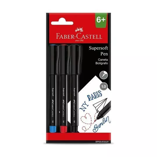 Conjunto De Canetas Hidrográficas Supersoft Pen- 3 Cores- Ponta: 1.0mm- Faber Castell