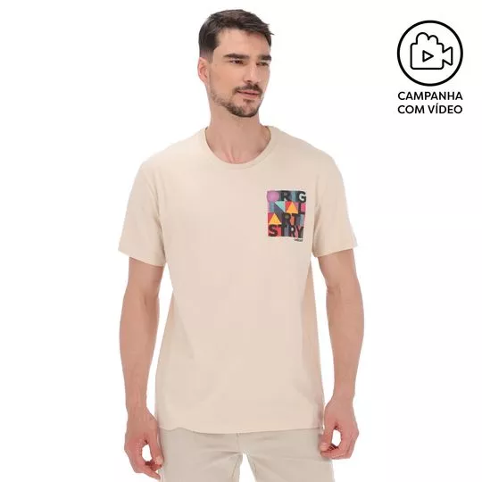 Camiseta Com Inscrições- Bege Claro & Preta- Colcci
