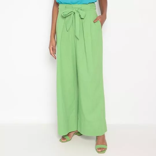 Calça Pantalona Com Linho- Verde- Morena Rosa