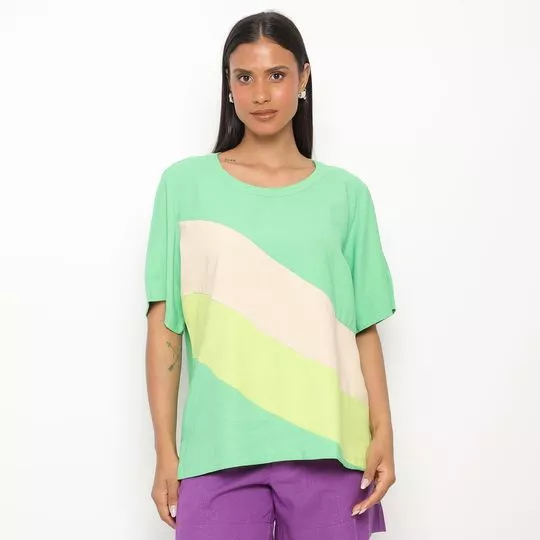 Camiseta Com Recortes- Verde & Verde Limão- MARIA VALENTINA