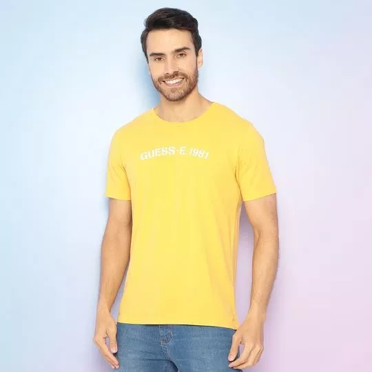 Camiseta Com Inscrições- Amarela & Off White- Guess